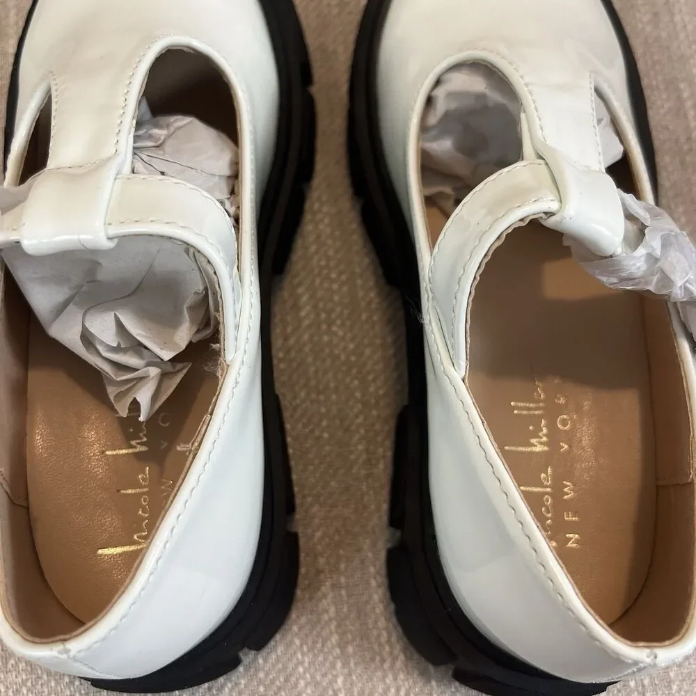 Nicole Miller White Mary Jane Chunky Lug sole coquette y2k tstrap academia sz 12